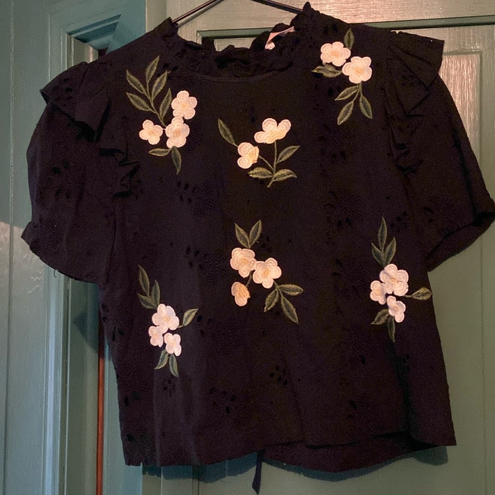 Zara embroidered eyelet blouse
